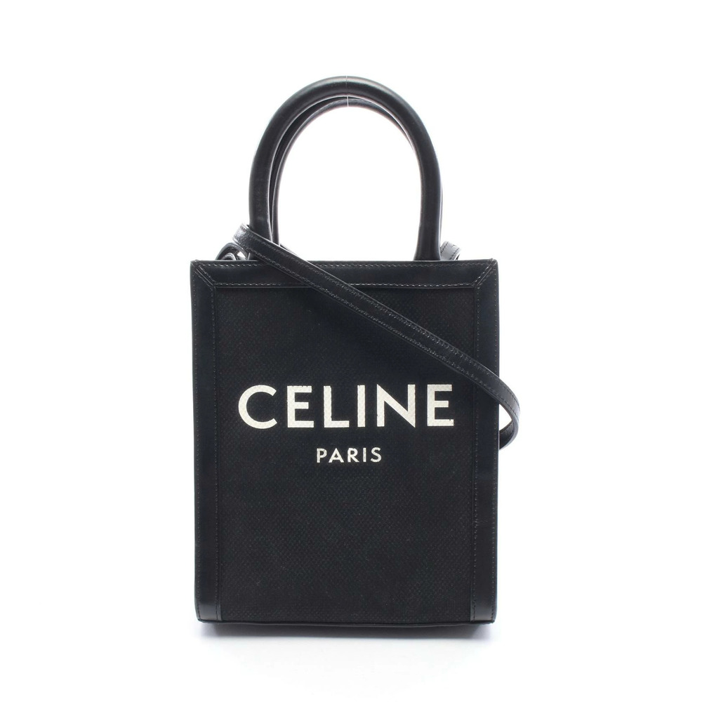 Celine Vertical Cabas Shoulder Bag Canvas Leather Black